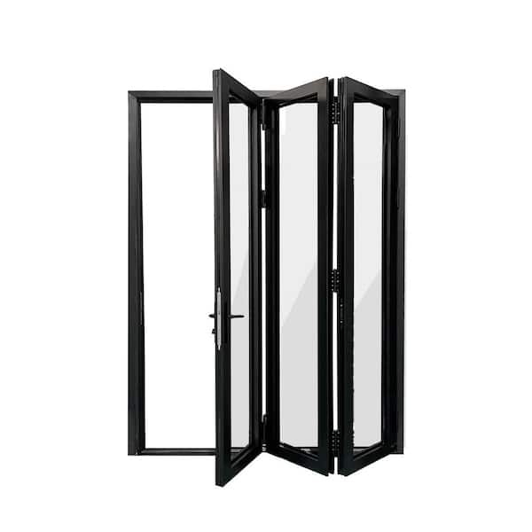 ERIS 108 in. x 96 in. Left Swing/Outswing Black Aluminum Folding Patio Door