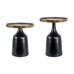 15 in. Brown, Black Round Wood Top End Table With Flared Pedestal Base