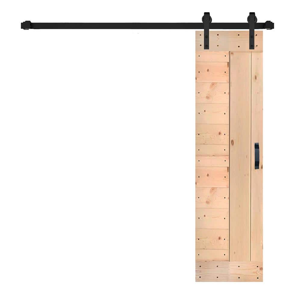Unfinished Solid Wood Sliding Barn Door Kit with Black Hardware, 24" x 84"
