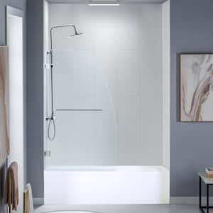 Everette 34 in. W x 58 in. H Frameless Hinged Tub glass door in Brushed Nickel Finish, Include Support Bar