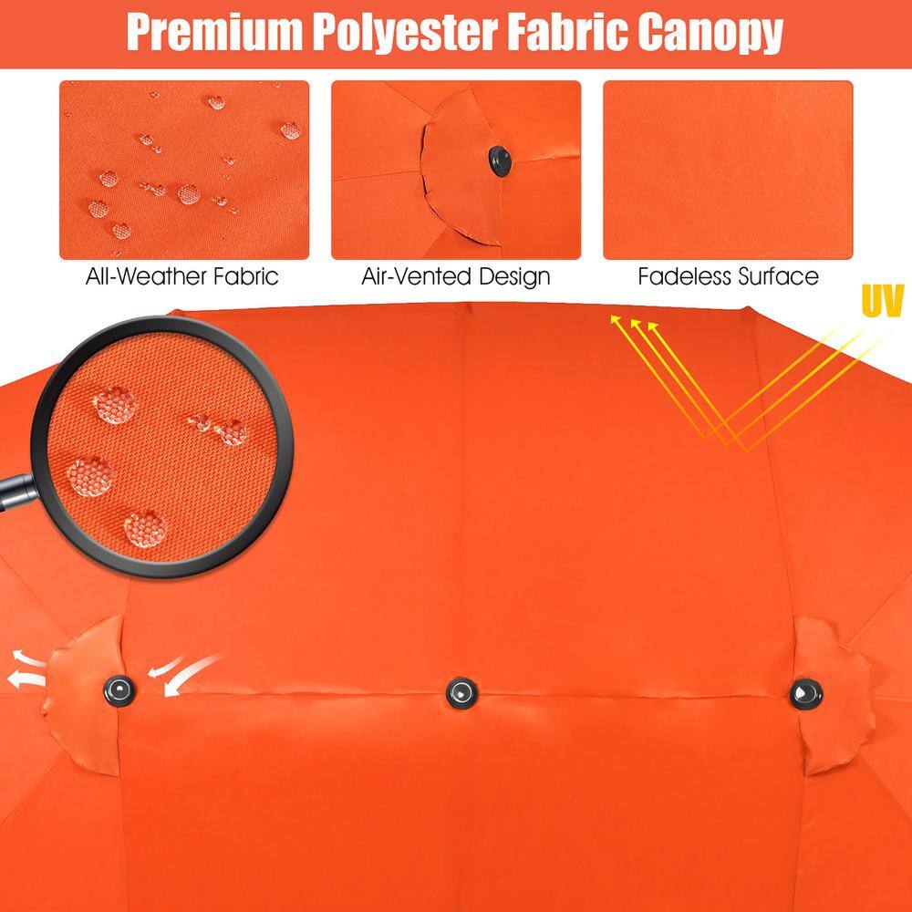 15ft Orange Double-Sided Steel Patio Umbrella with Hand Crank