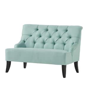 Nicole 44.3 in. Light Mint Blue Tufted Polyester 2-Seater Armless Loveseat with Wood Legs