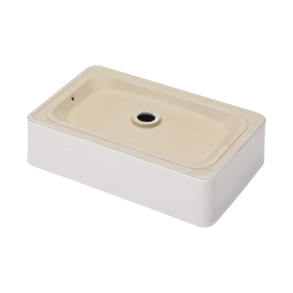 White Rectangular Ceramic Vessel Sink for Bathroom, 24" x 16"