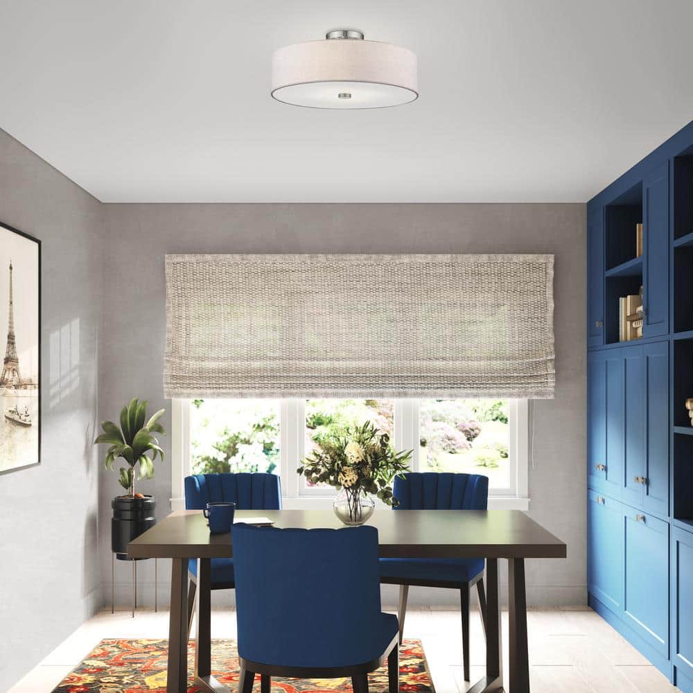 Elegant Brushed Nickel 4-Light Semi-Flush Mount with Oatmeal Fabric Shade