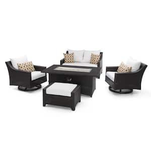 Deco 5-Piece Wicker Motion Patio Fire Pit Conversation Set with Sunbrella Moroccan Cream Cushions