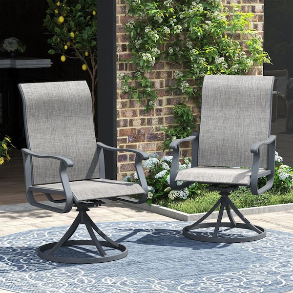 Unbranded Grey Metal Outdoor Dining Chair Patio Swivel Chairs with 360° Swivel Base, Textilene Fabric Seat for Deck Set of 2
