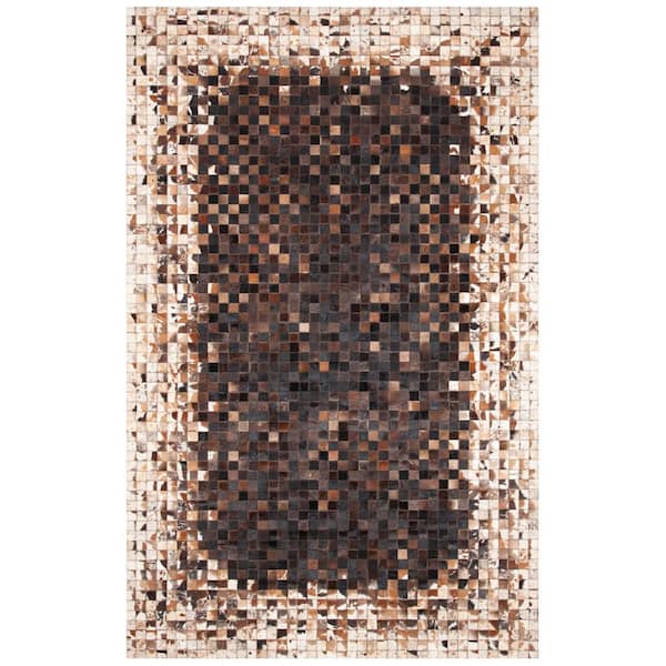 SAFAVIEH Studio Leather Beige Brown 5 ft. x 8 ft. Plaid Area Rug