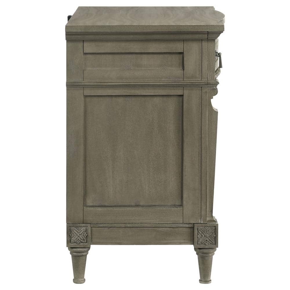 Transitional French Grey 3-Drawer Nightstand with USB Ports