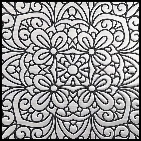 8 in x 8 in Silver Inked Garden Foil Peel and Stick Paper Tile Backsplash (24-Pack)