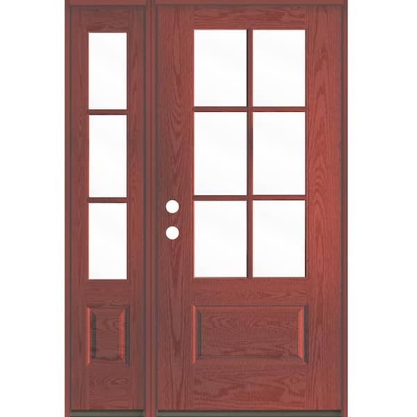 Krosswood Doors UINTAH Farmhouse 50 in. x 80 in. 6-Lite Right-Hand/Inswing Clear Glass Redwood Stain Fiberglass Prehung Front Door w/LSL