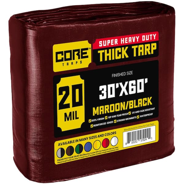 CORE TARPS 30 ft. x 60 ft. Maroon 20 Mil Heavy Duty Polyethylene Tarp, Waterproof, UV Resistant, Rip and Tear Proof