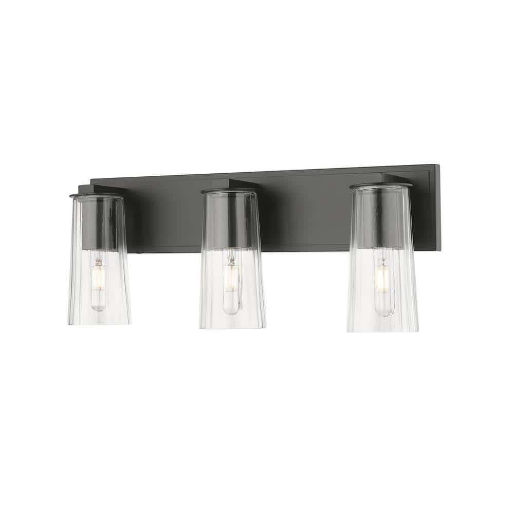 Titus 24 in. 3-Light Matte Black Vanity-Light with Clear Glass Shade