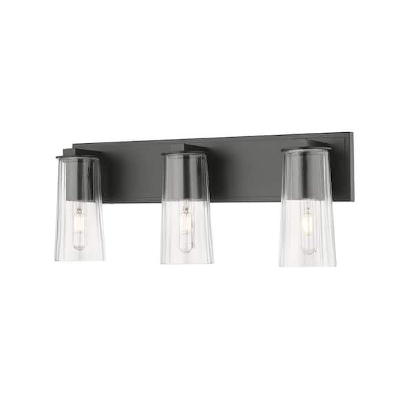Unbranded Titus 24 in. 3-Light Matte Black Vanity-Light with Clear Glass Shade