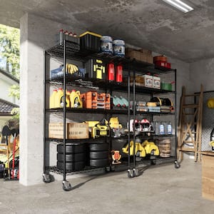 5-Tier Steel Garage Storage Shelving Unit with Casters, Black, 72 in. H x 48 in. W x 24 in. D