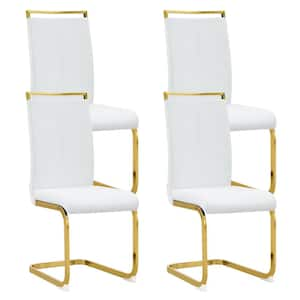 Modern White PU Leather Seat Dining Chairs Set of 4 for Kitchen, Living, Dining Room