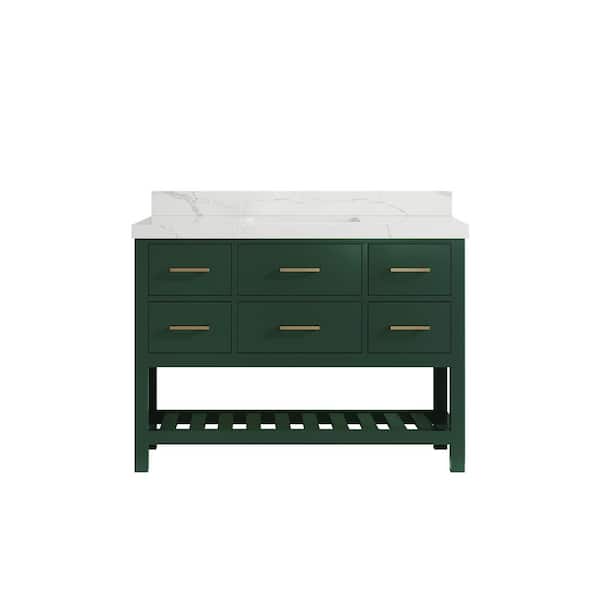 Willow Collections Parker 48 in. W x 22 in. D x 36 in. H Bath Vanity in Lafayette Green with 2 in. Calacatta Quartz Top