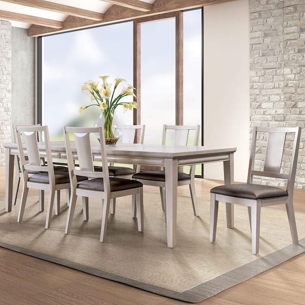 Furniture of America Truman 7-Piece Rectangular White Oak Extendable Wood Top Dining Room Set (Seats 6)