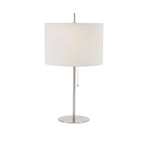 26 in. Brushed Steel Metal Table Lamp with Pull Chain