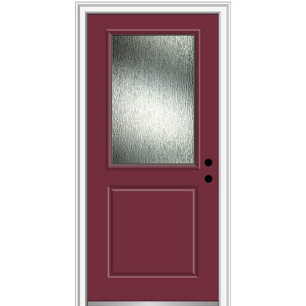 MMI Door 32 in. x 80 in. Left-Hand/Inswing Rain Glass Burgundy Fiberglass Prehung Front Door on 6-9/16 in. Frame