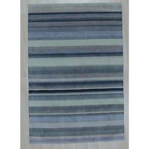 Stripe/MAUVE Hand Knotted Wool Modern Knotted Strpied Rug, 6' x 9', Area Rug