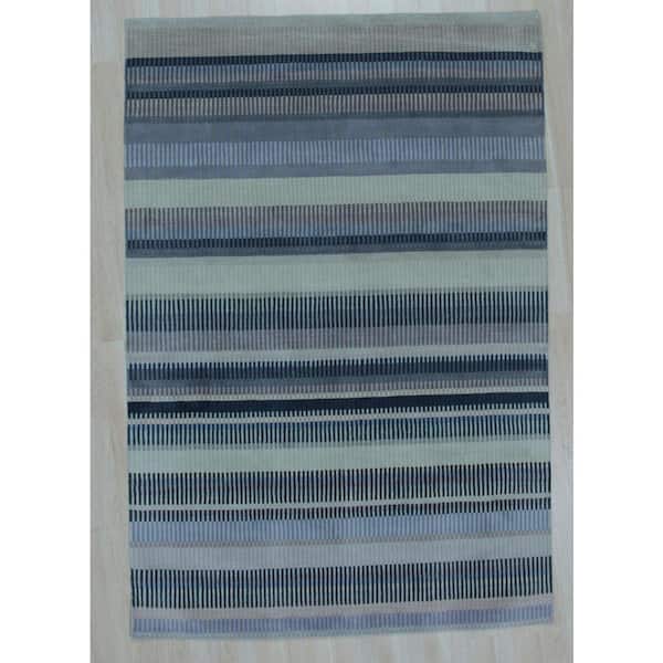 EORC Stripe/MAUVE Hand Knotted Wool Modern Knotted Strpied Rug, 6' x 9', Area Rug