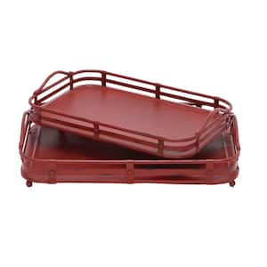 Red Metal Decorative Tray (Set of 2)
