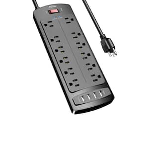 Power Strip, Surge Protector with 12 Outlets and 4 USB Ports, 6 ft. Extension Cord (1875-Watt/15 Amp), ETL Listed, Black