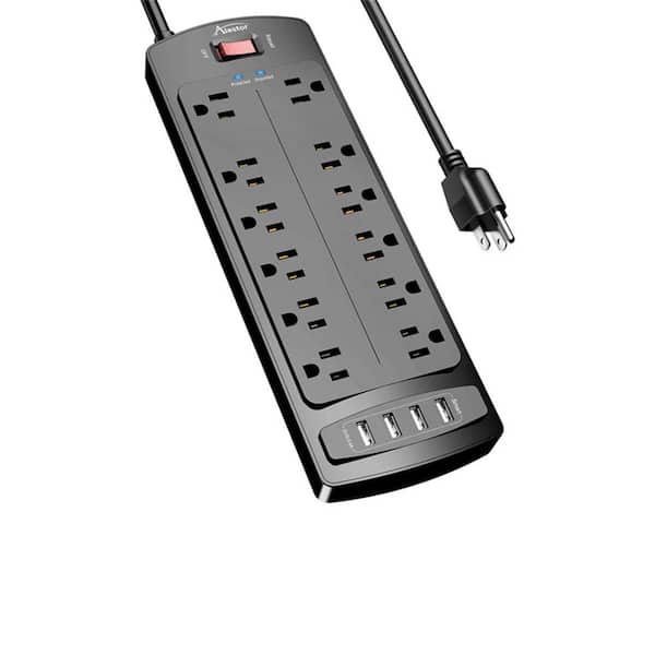 Etokfoks Power Strip, Surge Protector with 12 Outlets and 4 USB Ports, 6 ft. Extension Cord (1875-Watt/15 Amp), ETL Listed, Black