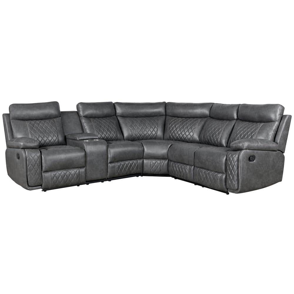Nestfair 100 in. W Square Arm Faux Leather L-Shaped Recliner Sofa in ...