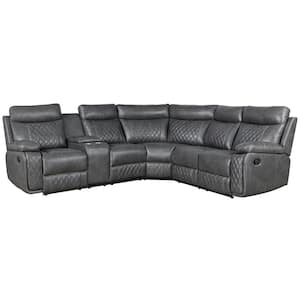100 in. W Square Arm Faux Leather L-Shaped Recliner Sofa in. Gray
