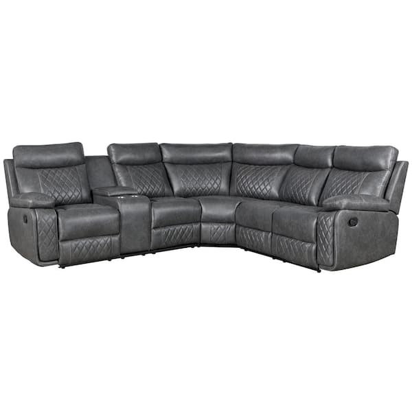 Nestfair 100 in. W Square Arm Faux Leather L-Shaped Recliner Sofa in. Gray