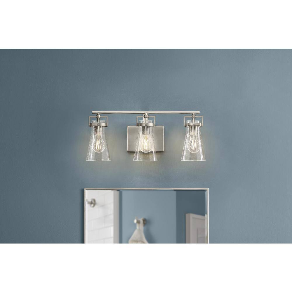 Clermont 22 in. 3-Light Brushed Nickel Bathroom Vanity Light with Seeded Glass Shades price history on PriceWatchPro