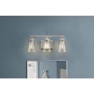 Clermont 22 in. 3-Light Brushed Nickel Bathroom Vanity Light with Seeded Glass Shades
