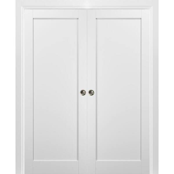Sartodoors 56 in. x 96 in. Single Panel White Finished Solid MDF Sliding Door with Double Pocket Hardware
