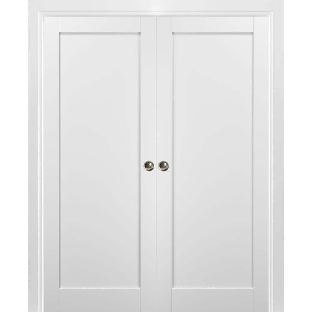 Assemble Required 4111 72 in. x 96 in. Single Panel White Finished Wood Solid MDF Sliding Door w/ Double Pocket Hardware price history on PriceWatchPro