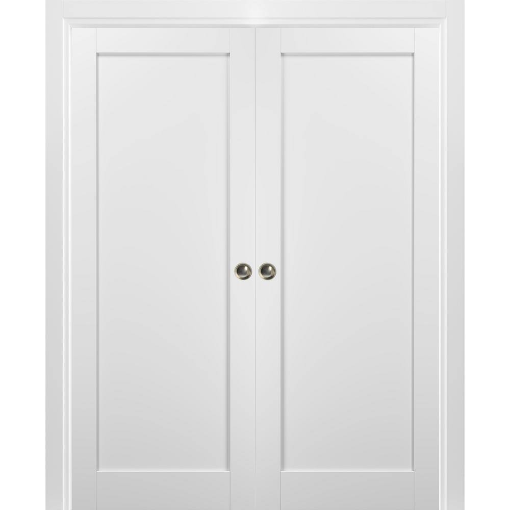 56" x 80" White Solid MDF Bi-Parting Pocket Door