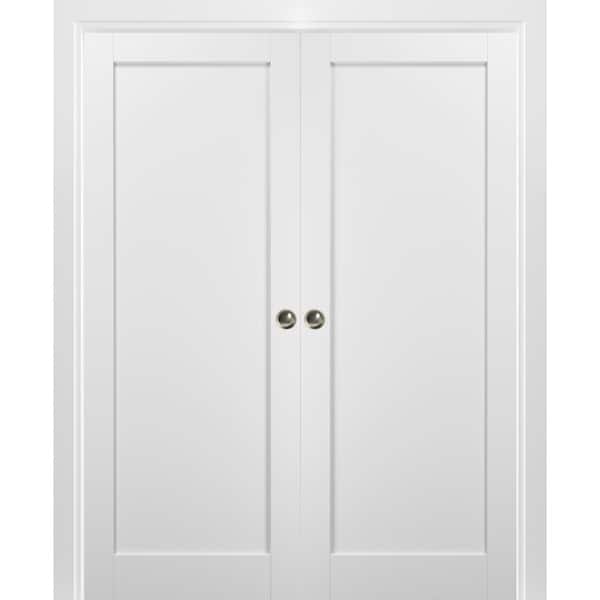 Sartodoors 60 in. x 80 in. Single Panel White Solid MDF Sliding Door with Double Pocket Hardware