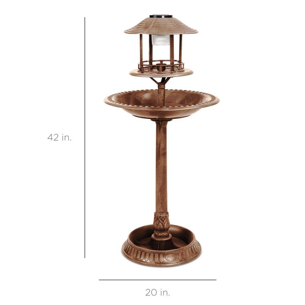Bronze Solar-Powered Outdoor Bird Bath with Planter Base