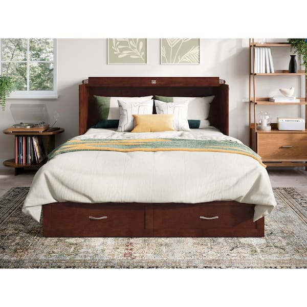 AFI Raleigh Queen Walnut Wood Murphy Bed Chest with Mattress, Storage and  Built-in Charging AC544144 - The Home Depot