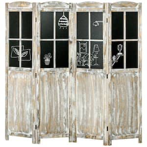 4-Panel Room Divider, 5.6 ft. Tall Farmhouse Style Folding Indoor Portable Wood Privacy Screen with Black Boards