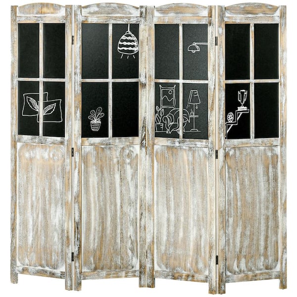 HOMCOM 4-Panel Room Divider, 5.6 ft. Tall Farmhouse Style Folding Indoor Portable Wood Privacy Screen with Black Boards