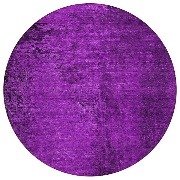 Purple 8 ft. Round Woven Abstract Round Indoor/Outdoor Area Rug