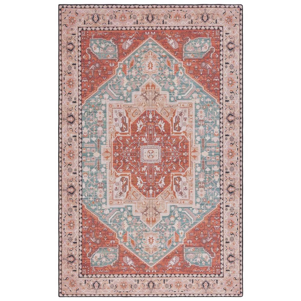 Tucson Aqua/Rust 10 ft. x 14 ft. Machine Washable Floral Border Area Rug price history on PriceWatchPro