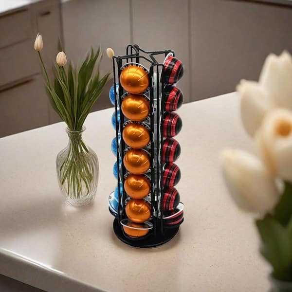 Black Coffee Pod Organizer Rotating Capsule Holder with 360 Degree Swivel Base for Nespresso Vertuo Pods 1 Piece