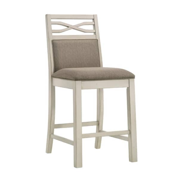 Benjara 26 in. Beige and Khaki High Back Wood Frame Bar Stool with Polyster Seat (Set of 2)