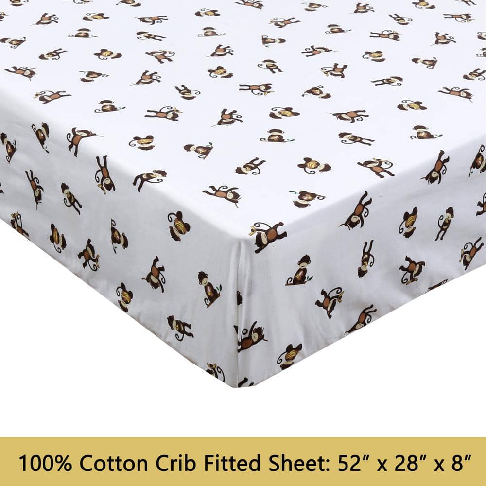 Monkey Print White Cotton Toddler Sheet Set, 3-Piece