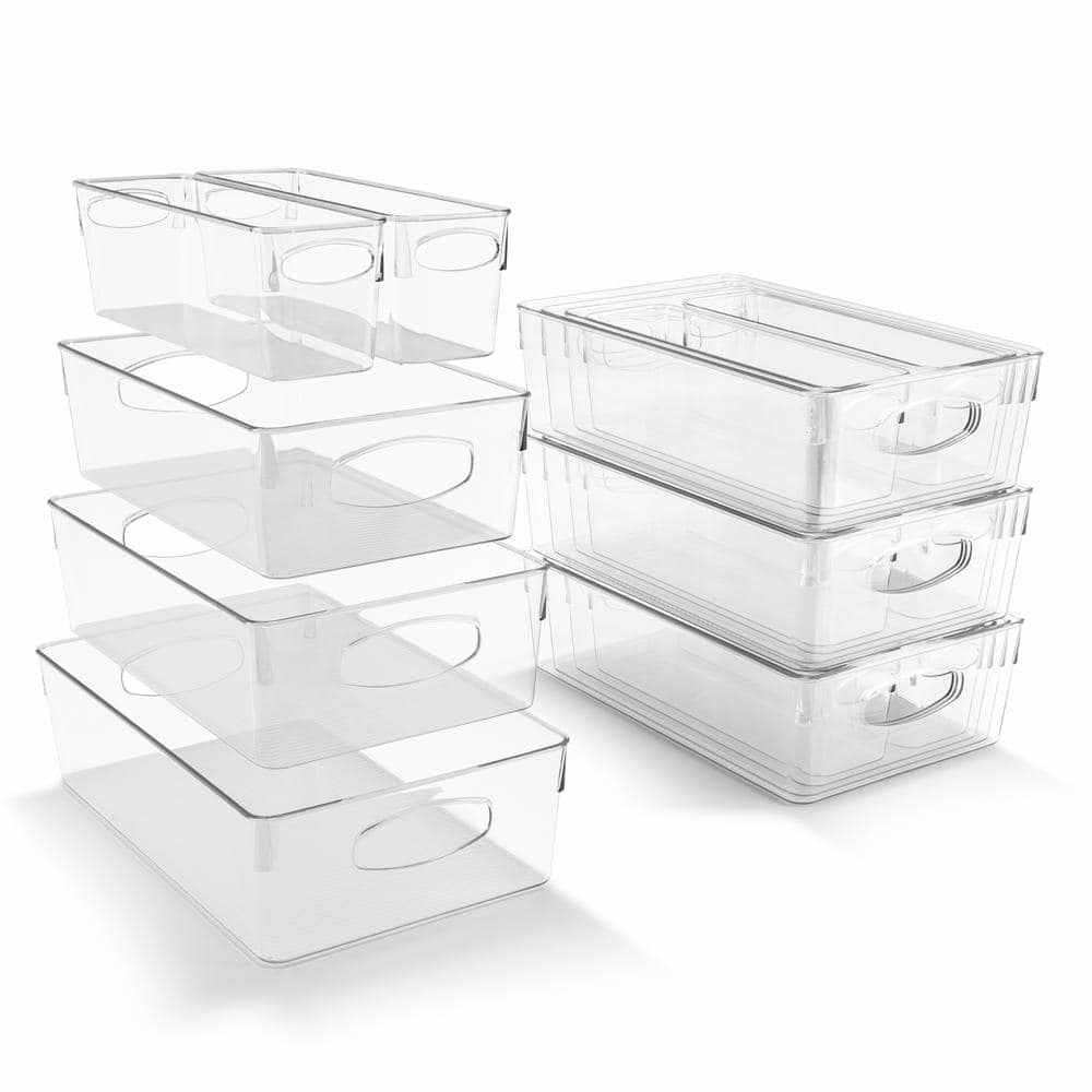Clear Plastic Storage Bins with Handles for Shelves 15-Pack, Fridge Safe, a