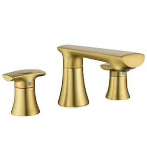 Modern Knobs 8 in. Widespread Double Handle Bathroom Faucet in Brushed Gold