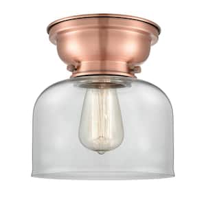 Bell 8 in. 1-Light Antique Copper Flush Mount with Clear Glass Shade