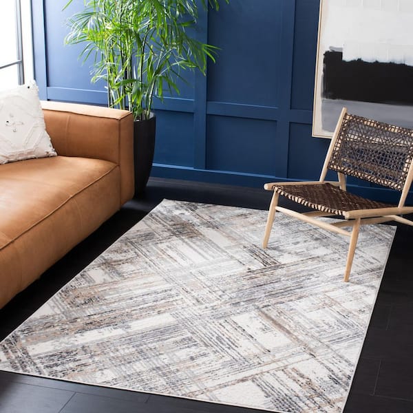 Shivan 7 ft. x 7 ft. Ivory/Gray Distressed Crosstitch Square Area Rug